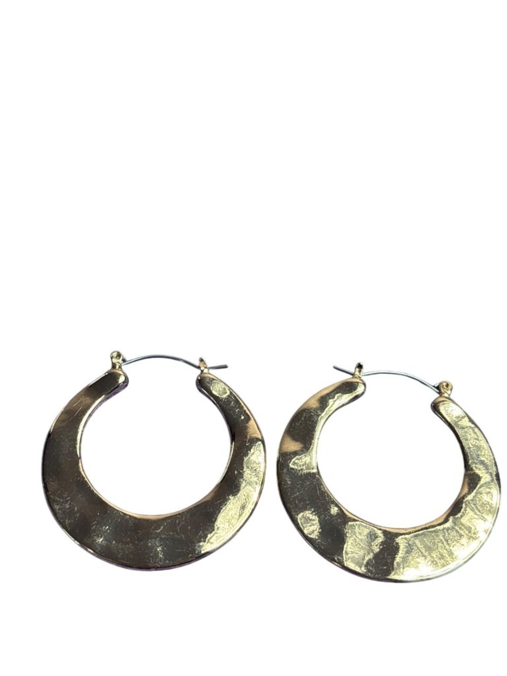 Hammered Goldtone Hoop Earrings 1 5/8 inches